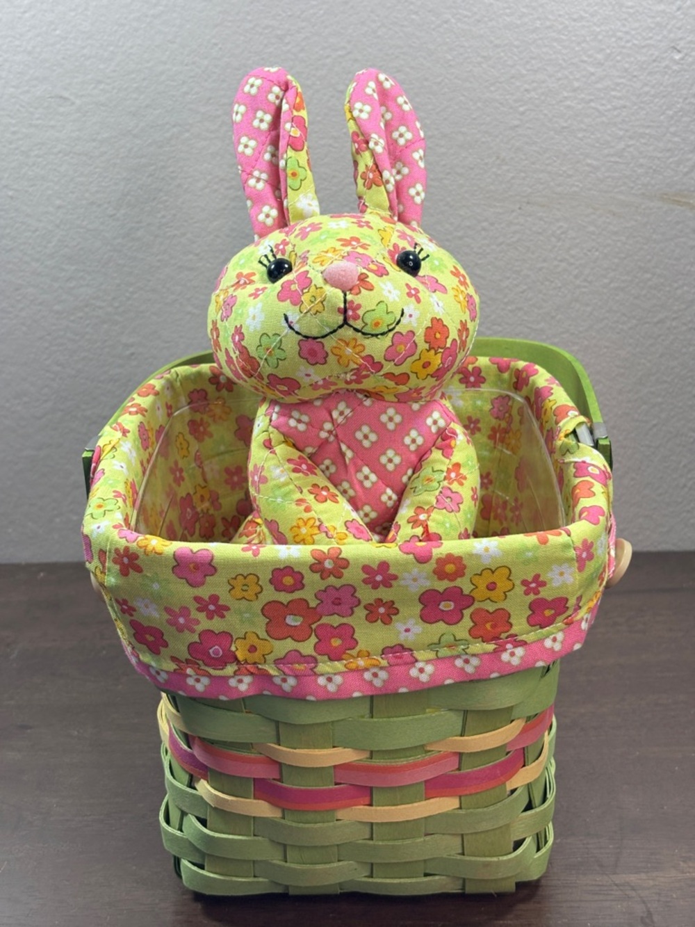 Longaberger 2011 Pink and Green Floral Bunny Basket
